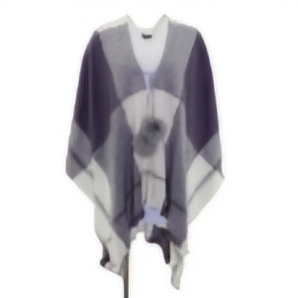 Ladies Grey Plaid Cape Sweater one size